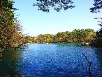 Scenic view of lake against clear sky