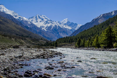 Scenic view of snowcapped mountains against sky