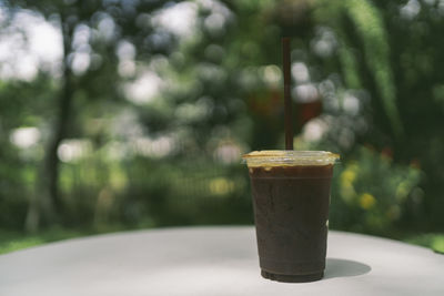 Close-up of coffee on white table