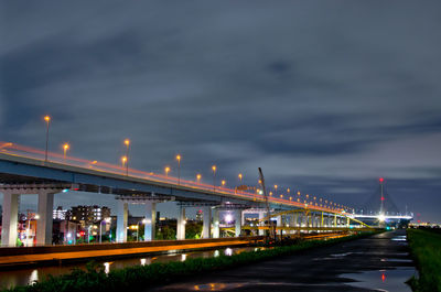 Night view of the motorway along the river