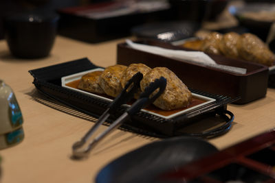 Close-up of breakfast on table