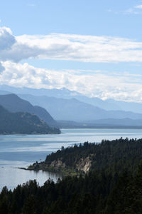 Scenic view of sea and mountains against sky