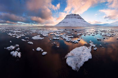 Scenic view of snowcapped mountain against sky