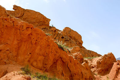 Low angle view of rocky mountains against sky