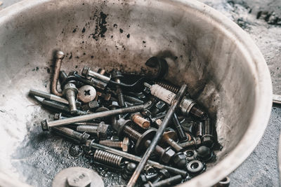 High angle view of machine on table