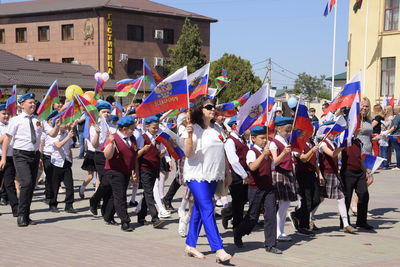 People on street in city