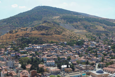 High angle view of townscape against sky