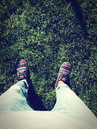 Low section of woman relaxing on grass