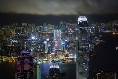 High angle view of illuminated victoria harbour at night