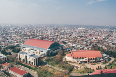 High angle view of townscape against sky