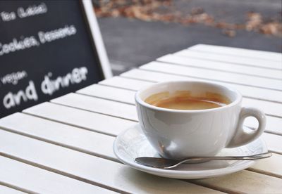 High angle view of coffee on table