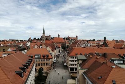 High angle view of buildings in town