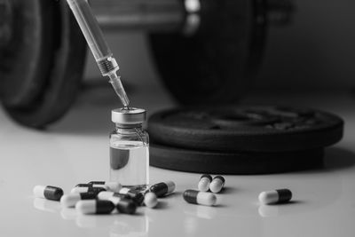 Close-up of equipment on table