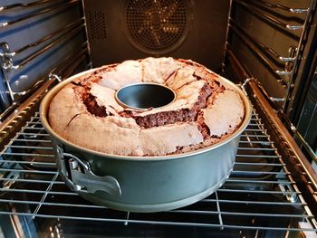 High angle view of cake in container