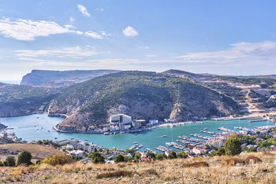 Panorama of the balaklava bay, city sevastopol, crimean peninsula, russia. top view.