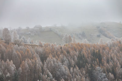 Scenic view of foggy mountains