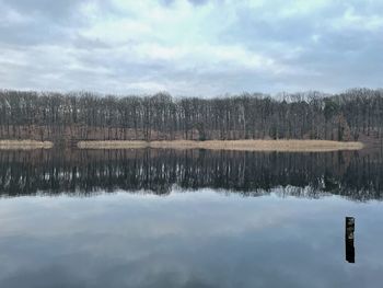 Reflection of trees in lake against sky