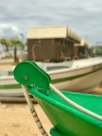 Close-up of rope on boat against sky