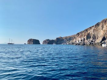 Scenic view of sea against clear blue sky