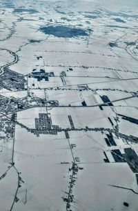 High angle view of snow covered land