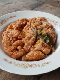 High angle view of food in plate on table