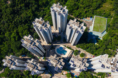 High angle view of buildings in city