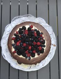 Directly above shot of cake in plate on table