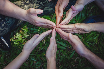 High angle view of hands