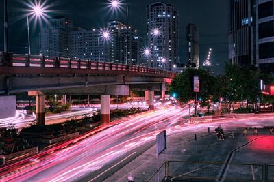 Light trails on city street at night