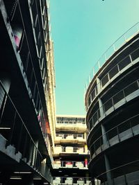 Low angle view of buildings against clear sky