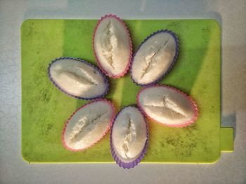 High angle view of chopped fruits on table