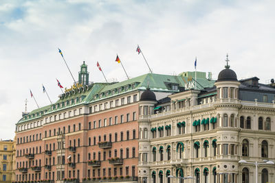 View of luxury grand hotel in stockholm center by the royal palace