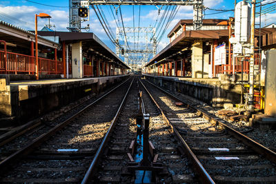 Empty railroad tracks against sky