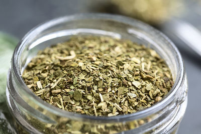 High angle view of food in jar on table