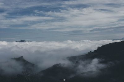 Scenic view of silhouette mountains against sky