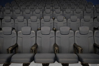 Close-up of empty chairs in row