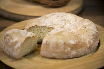 Close-up of bread in plate on table