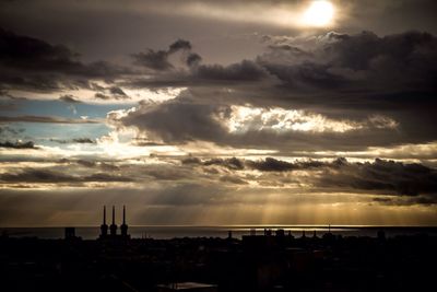 Scenic view of sea against cloudy sky at sunset