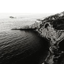 High angle view of sea against clear sky