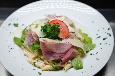 High angle view of meal served in plate