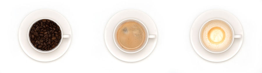 Directly above shot of coffee cup on white background