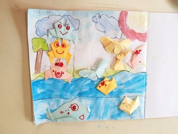 High angle view of toys on table