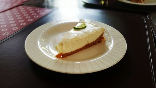 Close-up of key lime pie served in plate