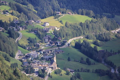 High angle view of townscape and mountains