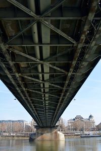 Low angle view of bridge over river against sky