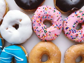 Close-up of multi colored donuts