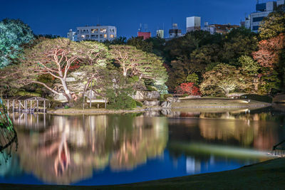 Reflection of trees in lake against sky