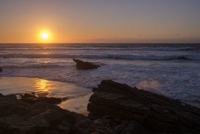 Scenic view of sea against sky during sunset