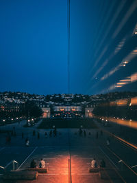 High angle view of illuminated cityscape at night