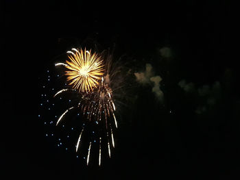 Low angle view of firework display in sky at night